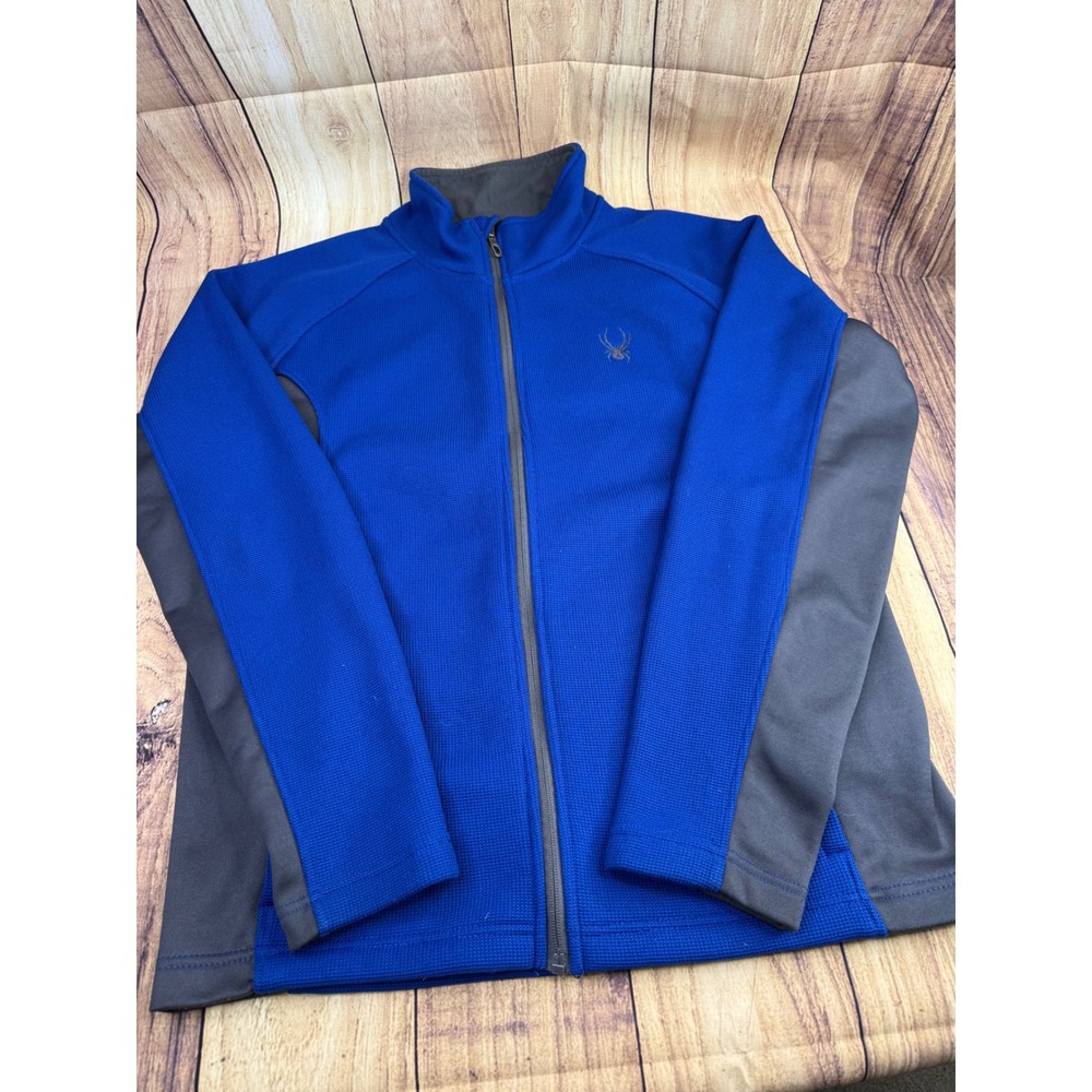 Spyder Mens Full Zip Waffle Knit Fleece Jacket Blue Gray 71H64004-41 Large